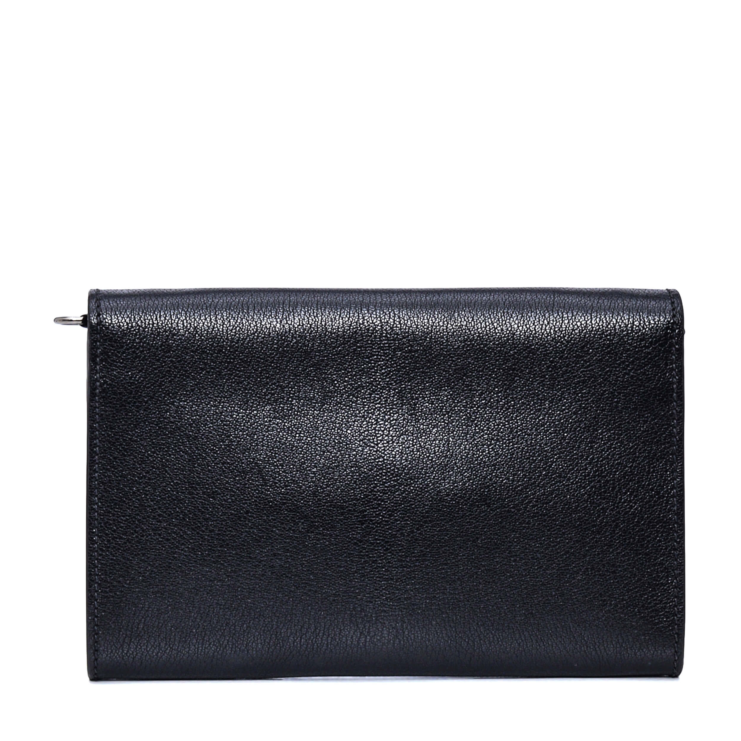 Miu Miu - Black Grained Leather Envelope Clutch with Floral Rhinestone Strap